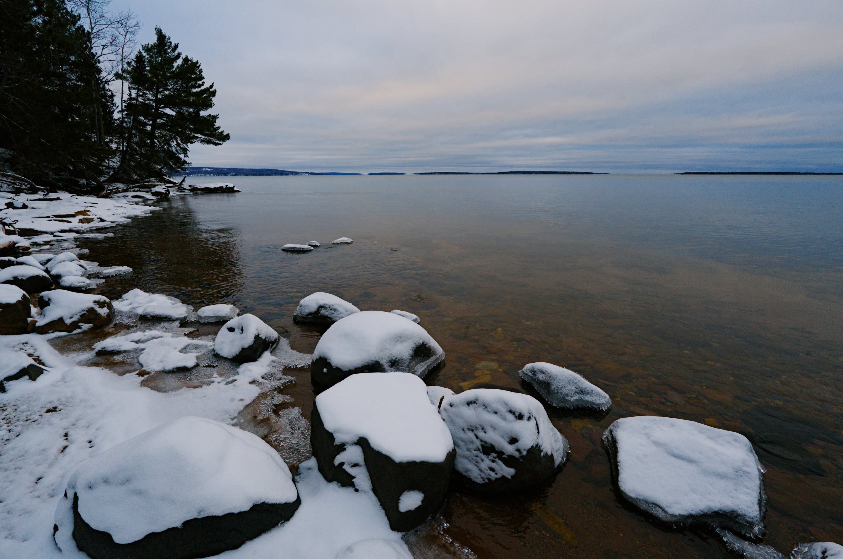 Snow on the beach, lake superior photographed by Scott Gilbertson