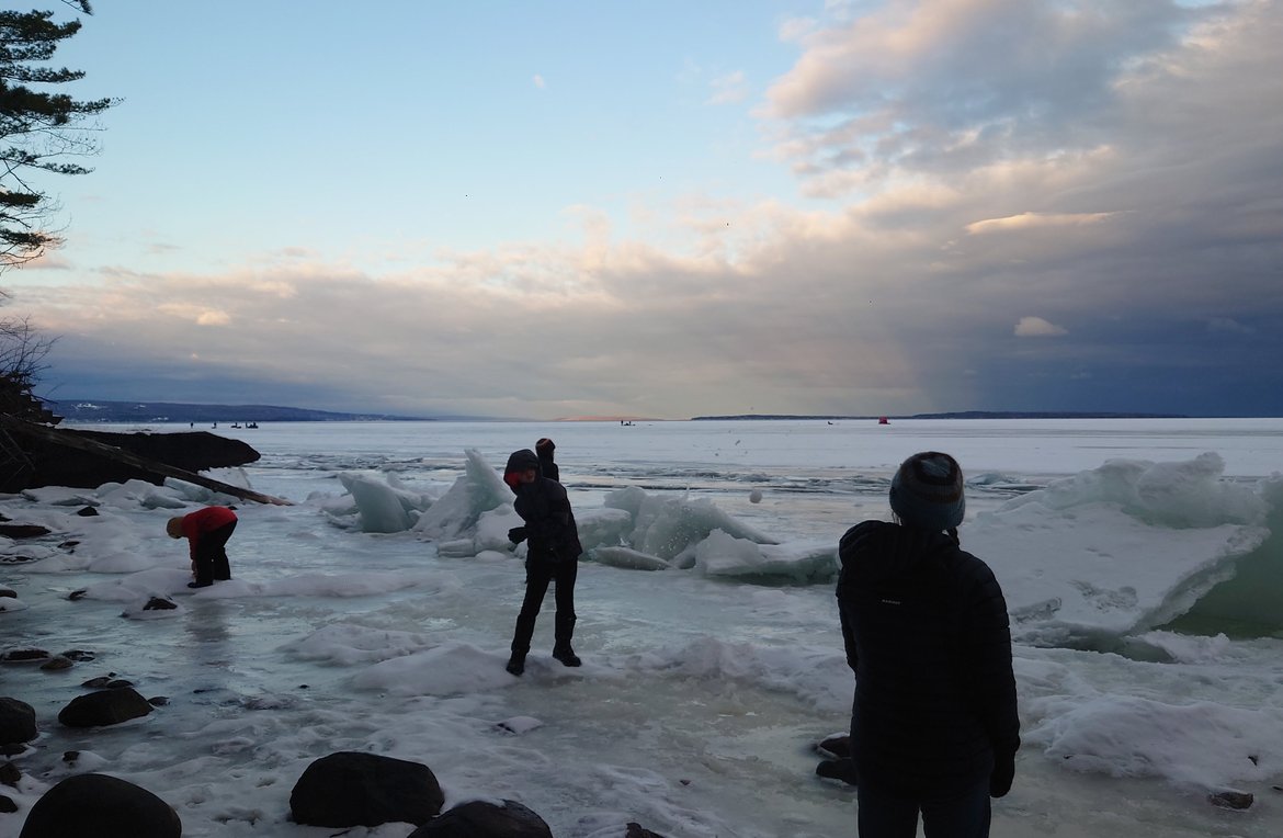 kids playing on the icy shore photographed by Scott Gilbertson