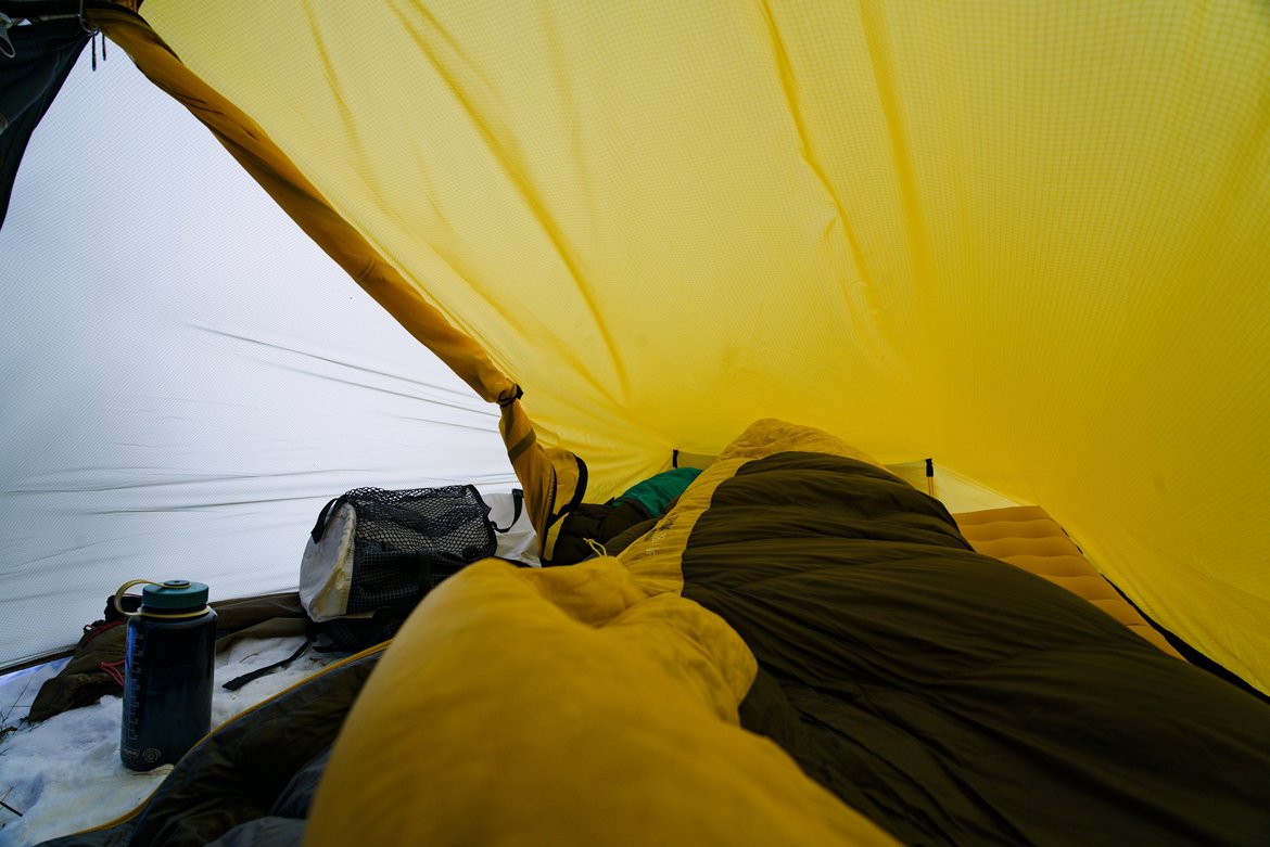 waking up in a sleeping bag, inside the Akto photographed by Scott Gilbertson